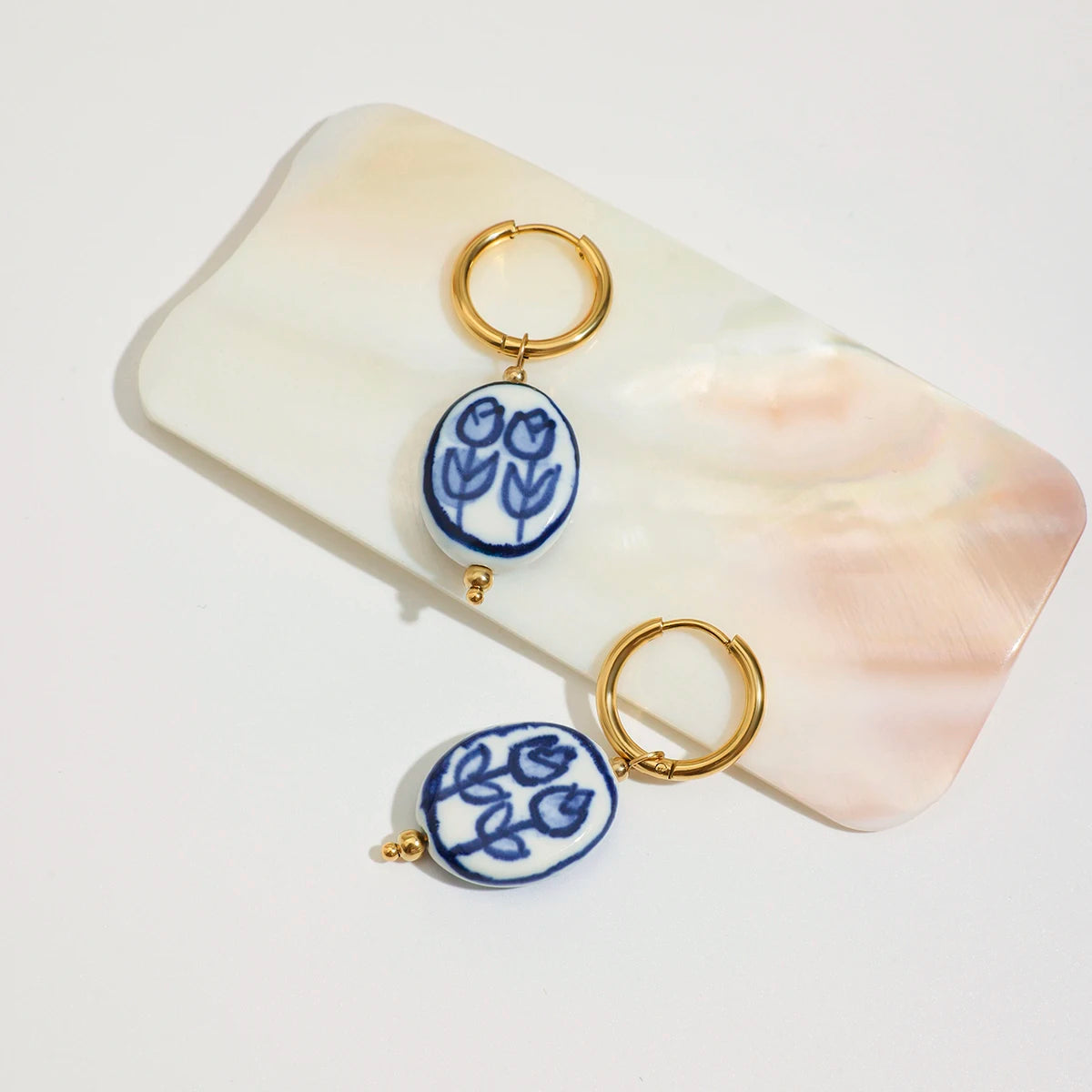 Oval-shapped Rose Ceramic Drop Earrings