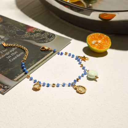 Light-Blue Ceramic Beads Bracelet with Sea Charms
