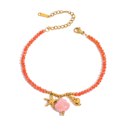Ceramic Conch 18K Gold Beaded Bracelet