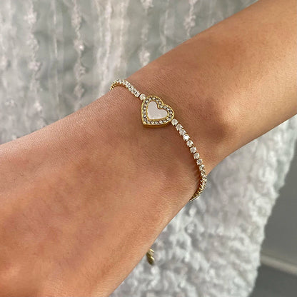 White Zircon Heart-shaped Bracelet  - Women's Jewelry