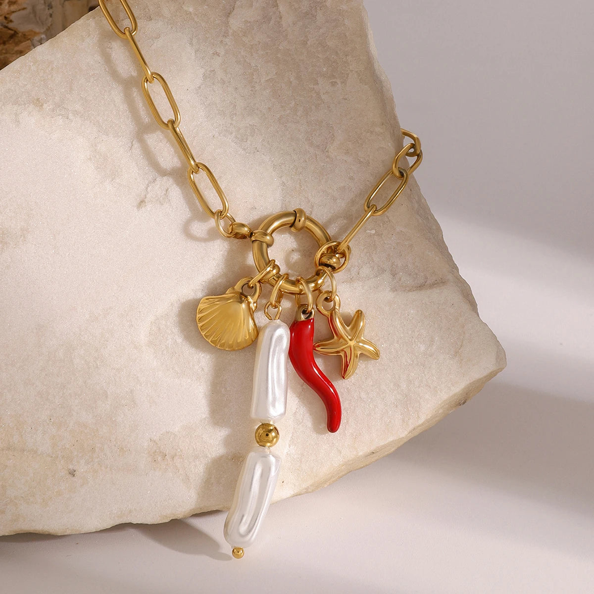 Seashell Starfish Link Chain Bracelet