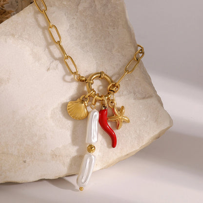 Seashell Starfish Link Chain Bracelet