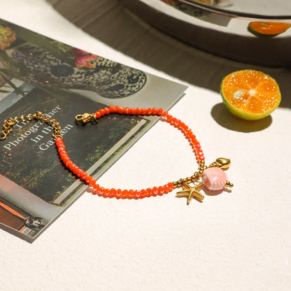 Ceramic Conch 18K Gold Beaded Bracelet
