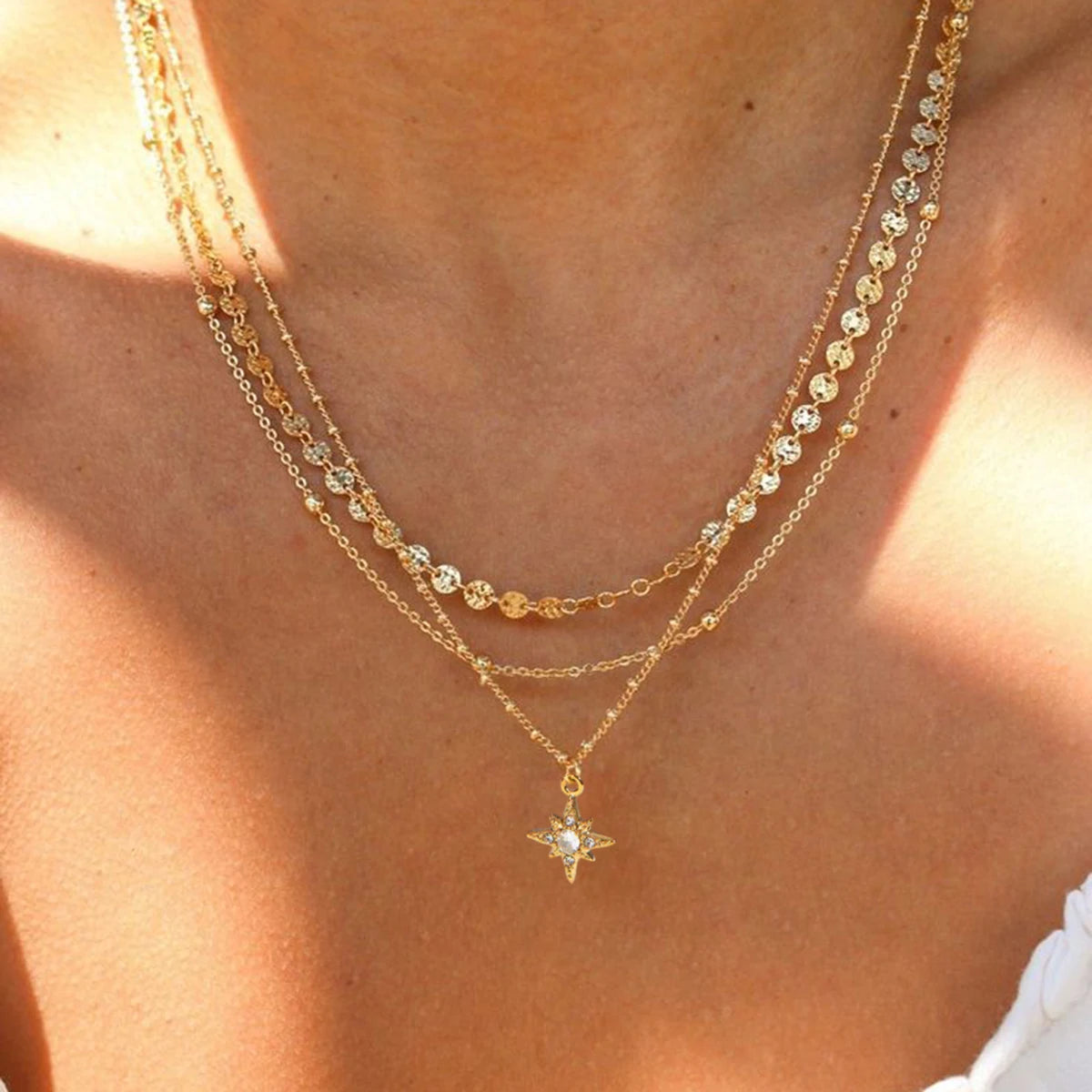 Layered Rhinestone Star Necklace