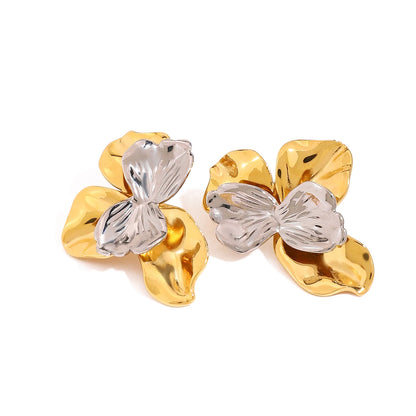 Two-Tone Metal Flower Stud Earrings