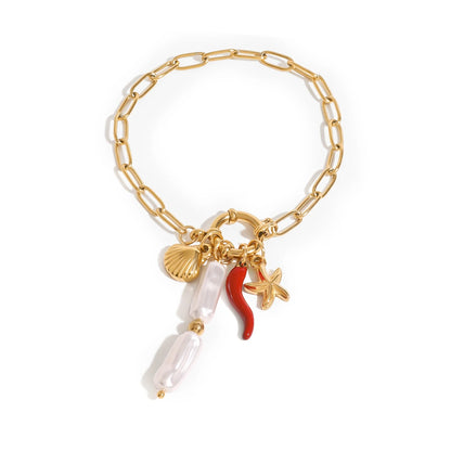 Seashell Starfish Link Chain Bracelet