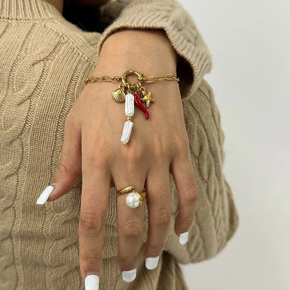 Seashell Starfish Link Chain Bracelet
