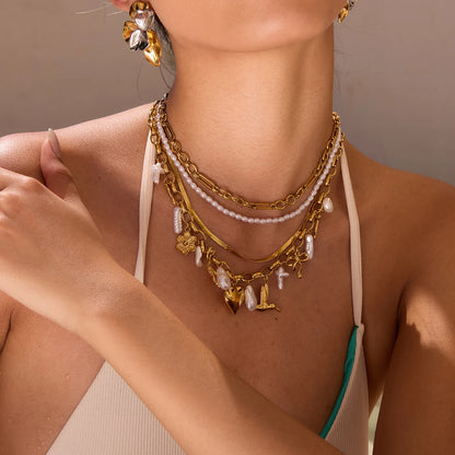 Shells, Pearls & Golden Heart Charm Pendant