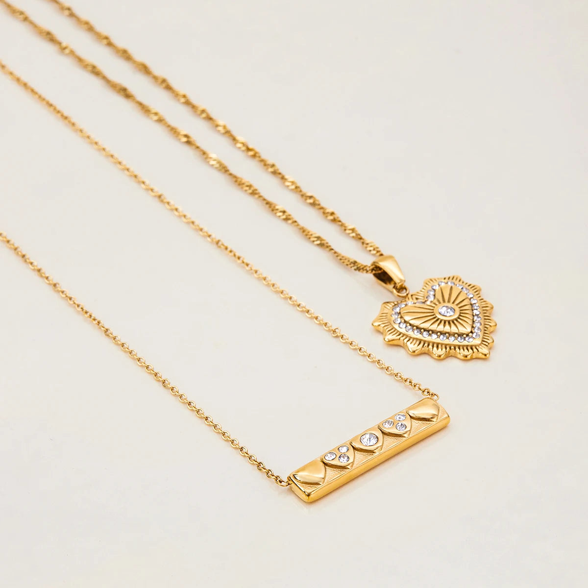 2-Piece Zircon Heart & Bar Jewelry Set Bundle