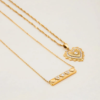2-Piece Zircon Heart & Bar Jewelry Set Bundle