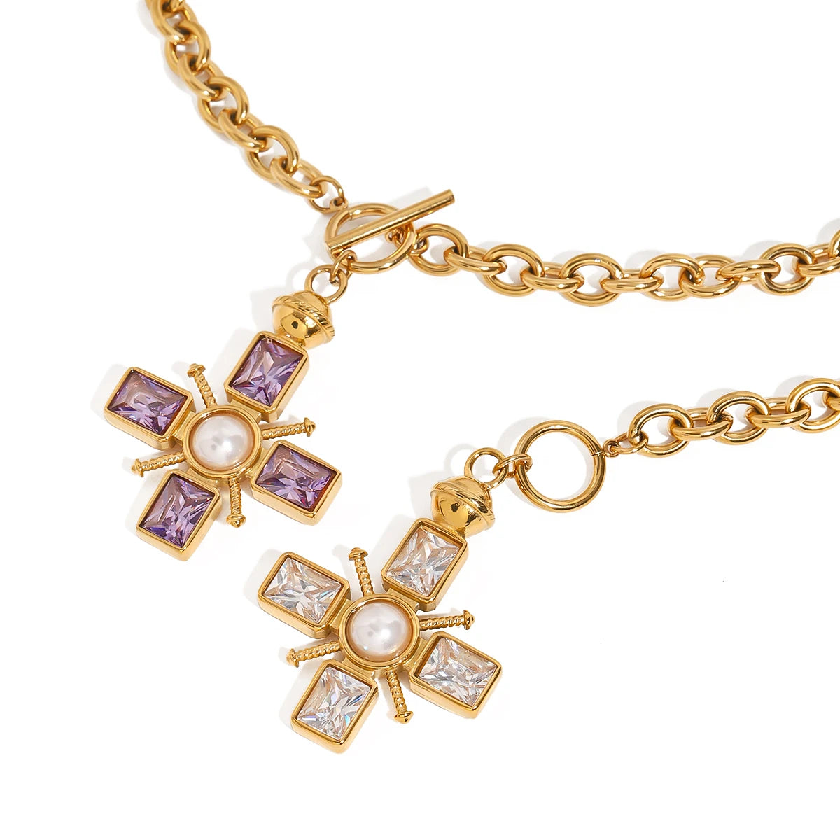 Rhinestone Pearl Cross Pendant Necklace
