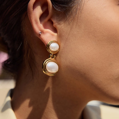 Oval Pearls Dangle Earrings