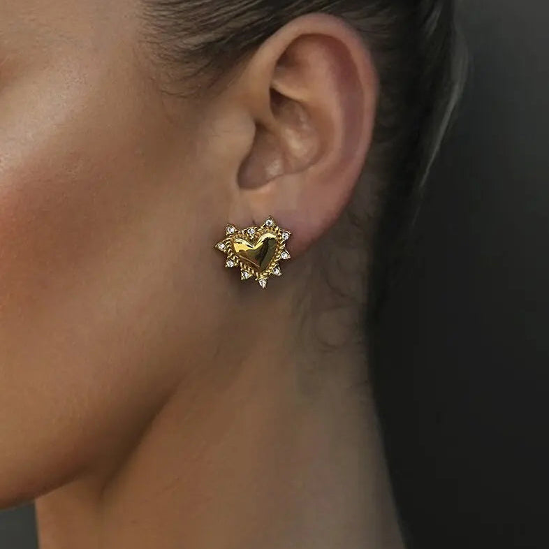 Pointed Zirconia Heart Stud Earrings