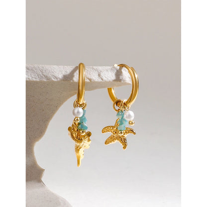 Beach Seashells & Pearl Drop Earrings