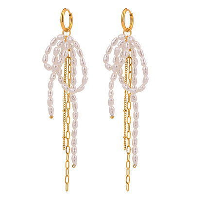 Pearl Bow Tassel Earrings