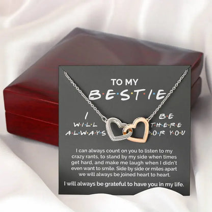 Friend - Thanks for Being There for Me - Bestie Interlocking Hearts Necklace