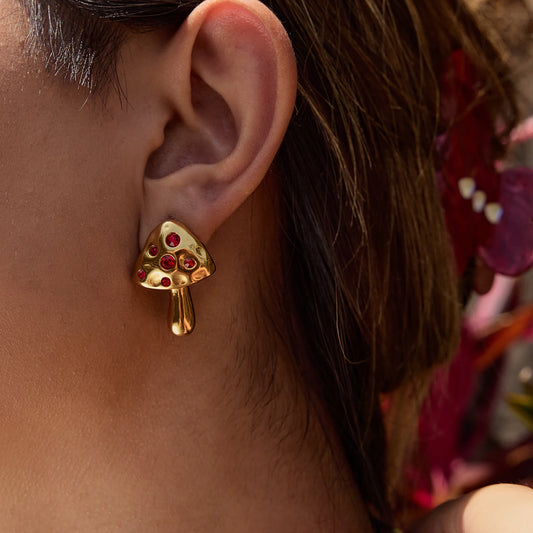 Mushroom Red Zircon Stud Earrings