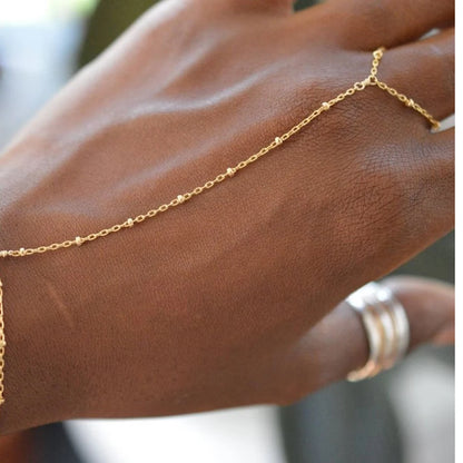 Bead Chain Ring Bracelet - Women's Fashion Jewelry Gift - 18K Gold Plated