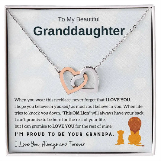 Granddaughter - Grandpa Will Always Have Your Back - Lion Interlocking Heart Necklace