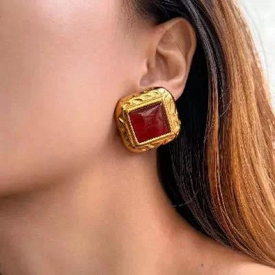 Red or Black Onyx Stud Earrings