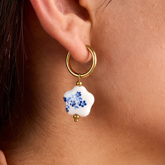 Star-shape Flower Ceramic Drop Earrings