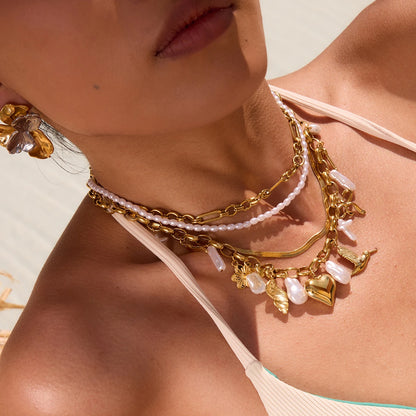 Shells, Pearls & Golden Heart Charm Pendant