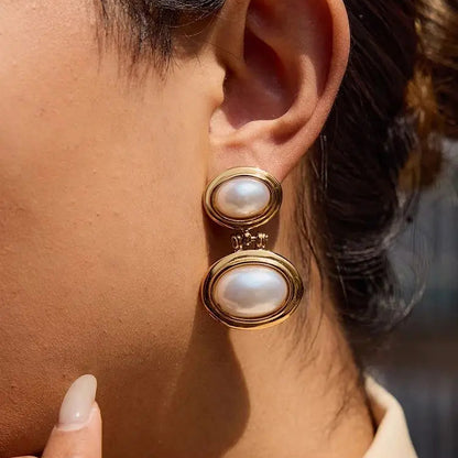 Oval Pearls Dangle Earrings