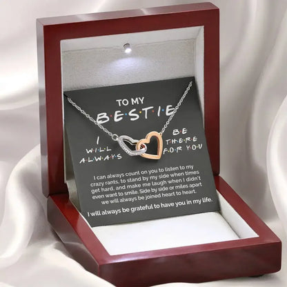 Friend - Thanks for Being There for Me - Bestie Interlocking Hearts Necklace