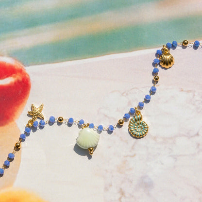 Light-Blue Ceramic Beads Bracelet with Sea Charms