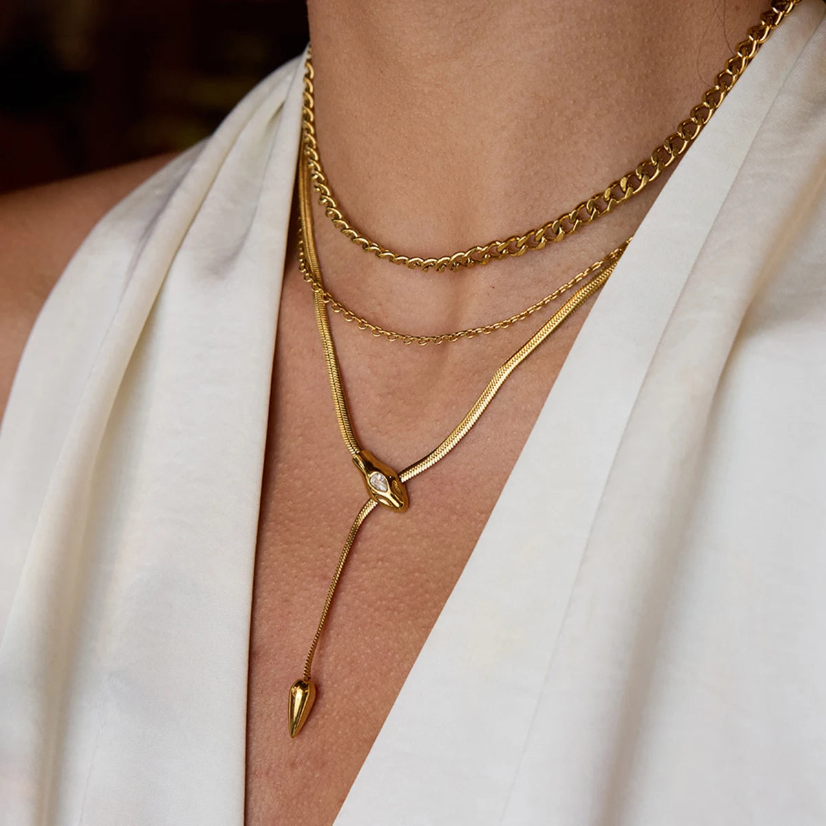 Zirconia Snake Pendant Necklace