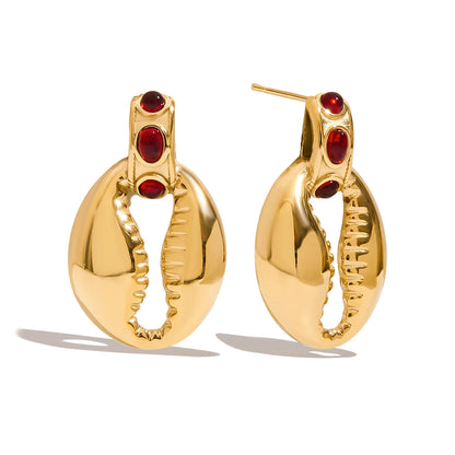 Natural Red Stones & Shells Drop Earrings