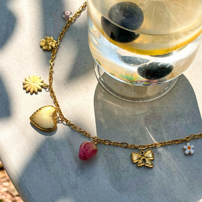 Flowers & Heart Charm Necklace