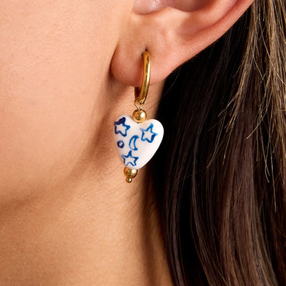 Celestial Heart Ceramic Drop Earrings