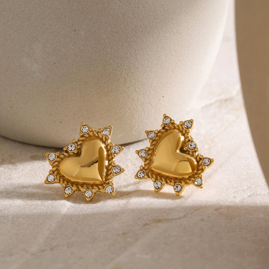 Pointed Zirconia Heart Stud Earrings