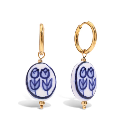Oval-shapped Rose Ceramic Drop Earrings