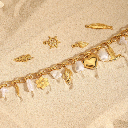 Shells, Pearls & Golden Heart Charm Pendant