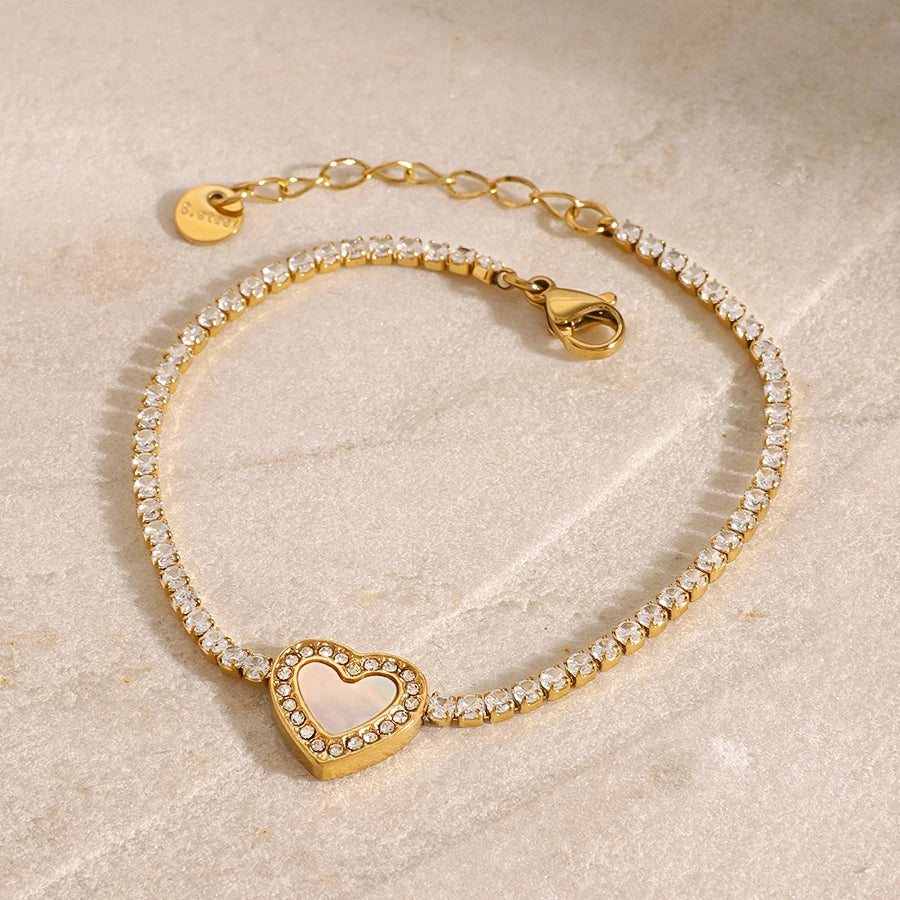 White Zircon Heart-shaped Bracelet  - Women's Jewelry