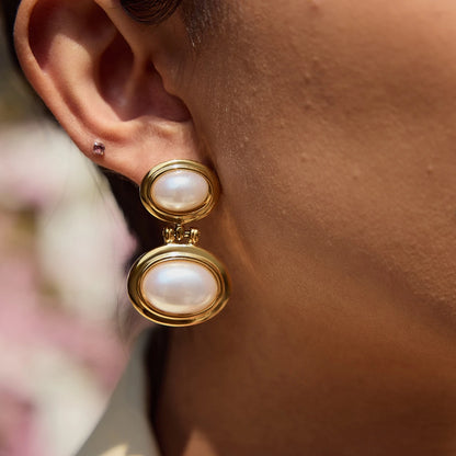Oval Pearls Dangle Earrings