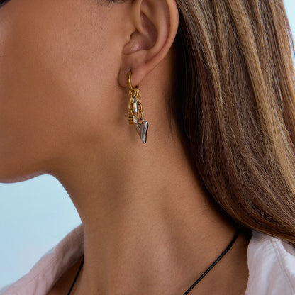 Zirconia Lock Heart Dangle Earrings