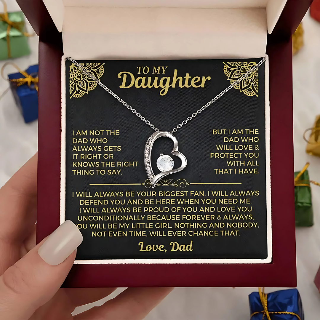 Daughter - Will Always Love & Protect You - Biggest Fan Heart Necklace