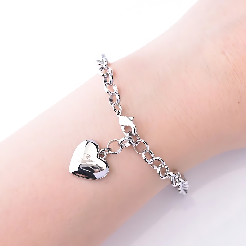 Heart Bracelet with Customizable Letter Engravings - Women