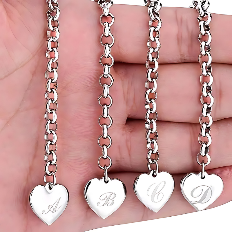 Heart Bracelet with Customizable Letter Engravings - Women