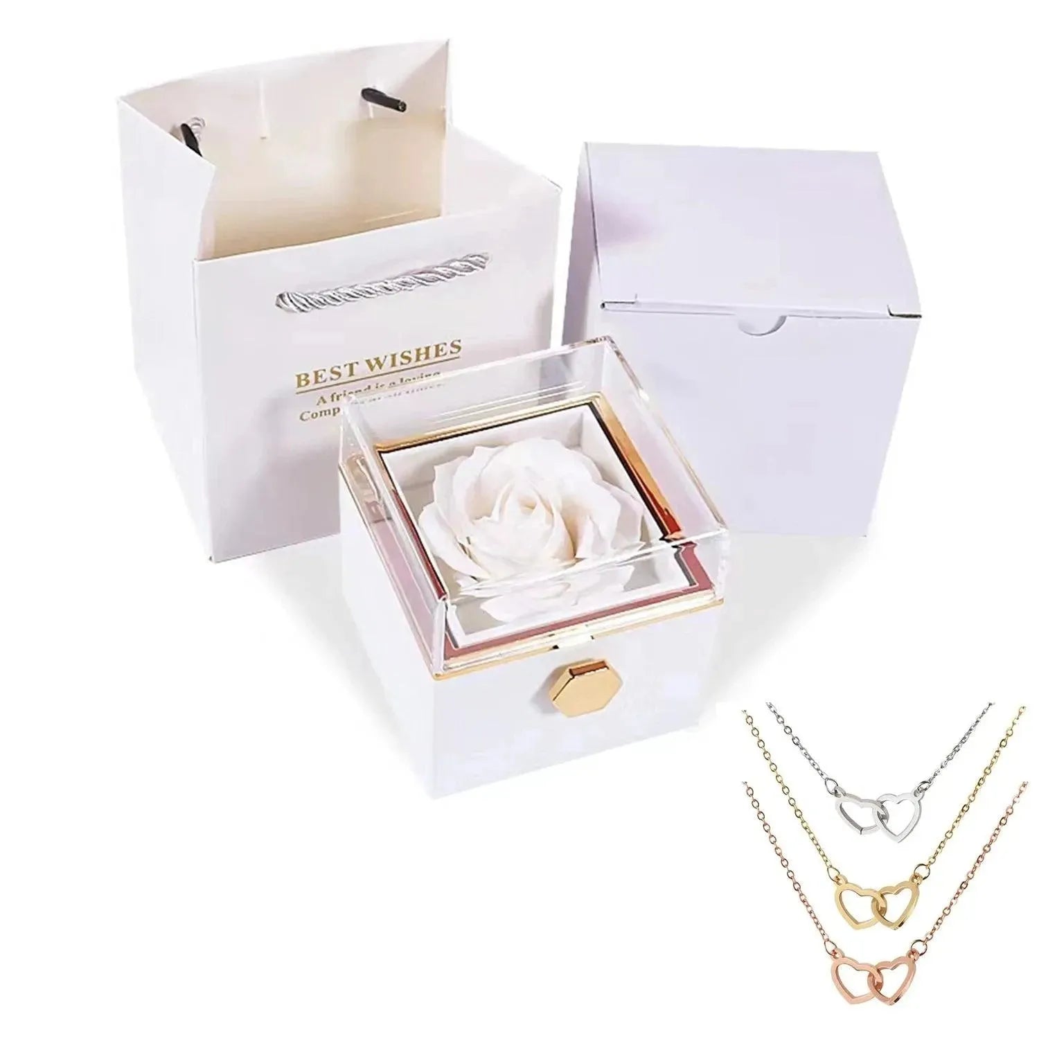 Custom Interlocking Hearts Necklace tucked in Eternal Rose Gift Box - Radiant Memories