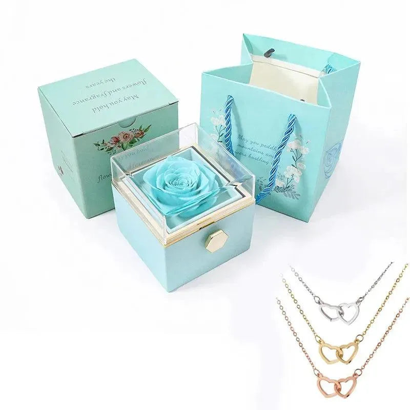 Custom Interlocking Hearts Necklace tucked in Eternal Rose Gift Box - Radiant Memories