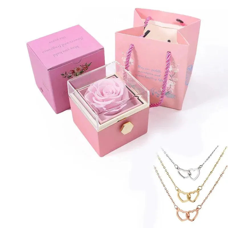 Custom Interlocking Hearts Necklace tucked in Eternal Rose Gift Box - Radiant Memories