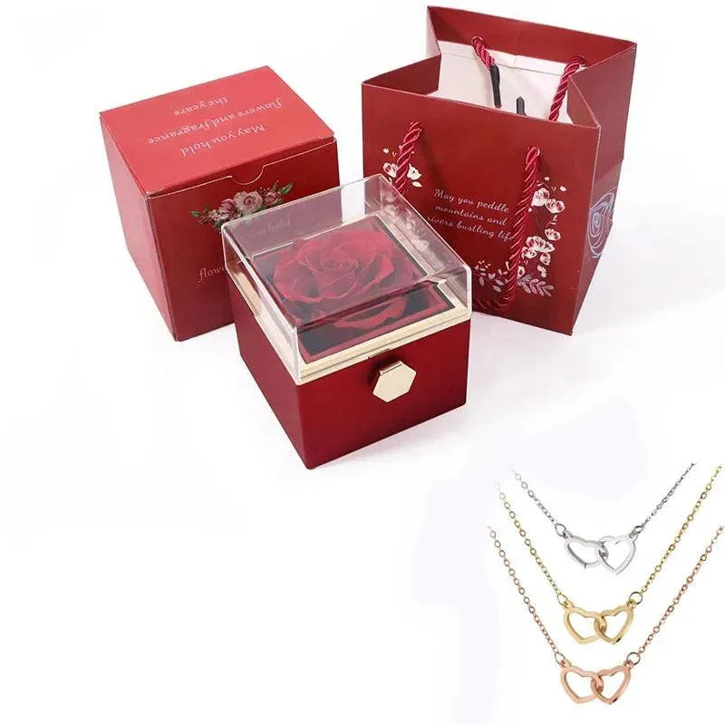 Custom Interlocking Hearts Necklace tucked in Eternal Rose Gift Box - Radiant Memories