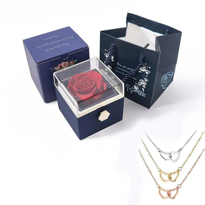 Custom Interlocking Hearts Necklace tucked in Eternal Rose Gift Box - Radiant Memories