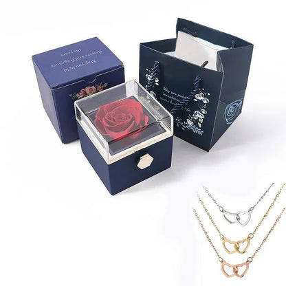 Custom Interlocking Hearts Necklace tucked in Eternal Rose Gift Box - Radiant Memories