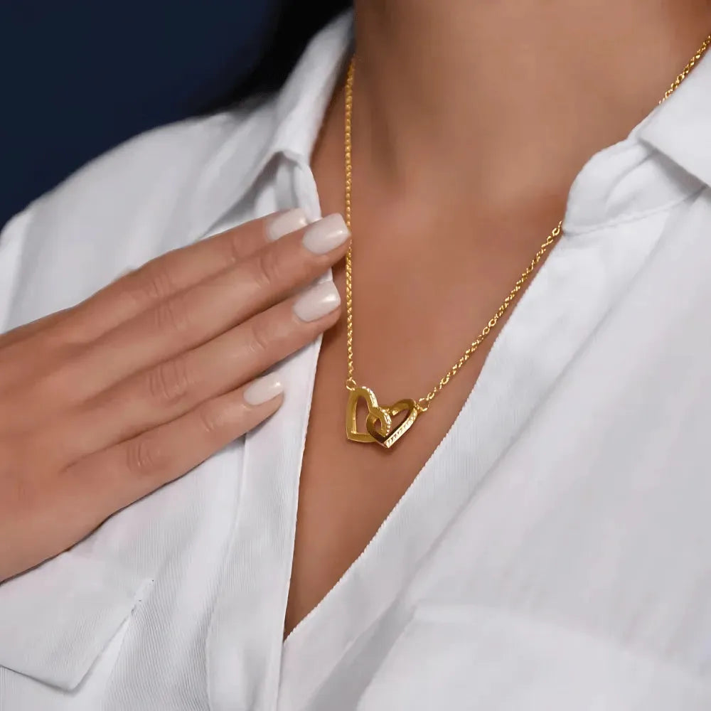 Custom Interlocking Hearts Necklace tucked in Eternal Rose Gift Box - Radiant Memories