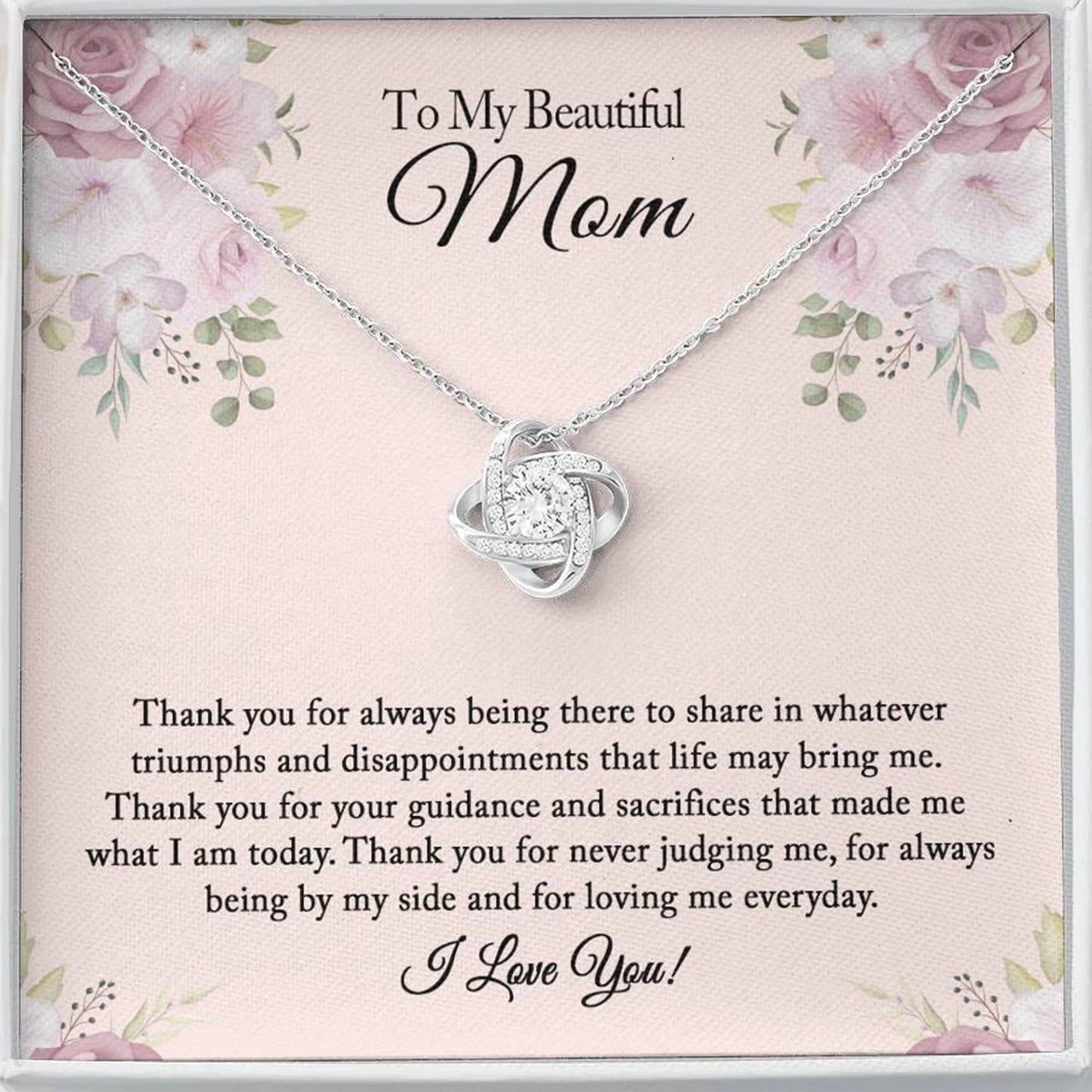 To My Beautiful Mom Rhinestone Necklace, Mom Birthday Gift from Daughter/Son, Mother'S Day Gifts, Christmas Gifts